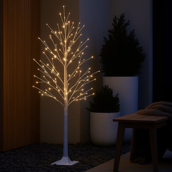 Lampă de podea de Crăciun albă în formă de copac 120 cm, cu LED și timer IP44 - Ki