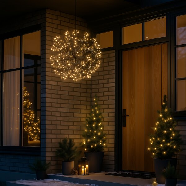 Lampă suspendată de Crăciun sferică neagră 60 cm, cu LED și temporizator IP44 - Nobu