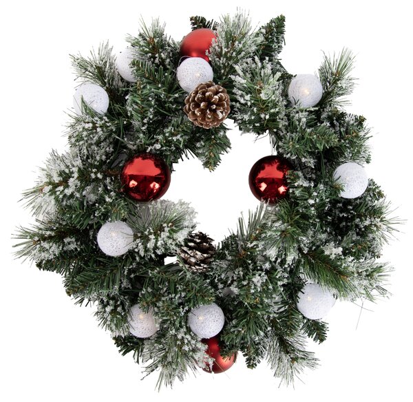 Coroniță de Crăciun albă cu roșu 45cm incl. LED cu temporizator - Jack