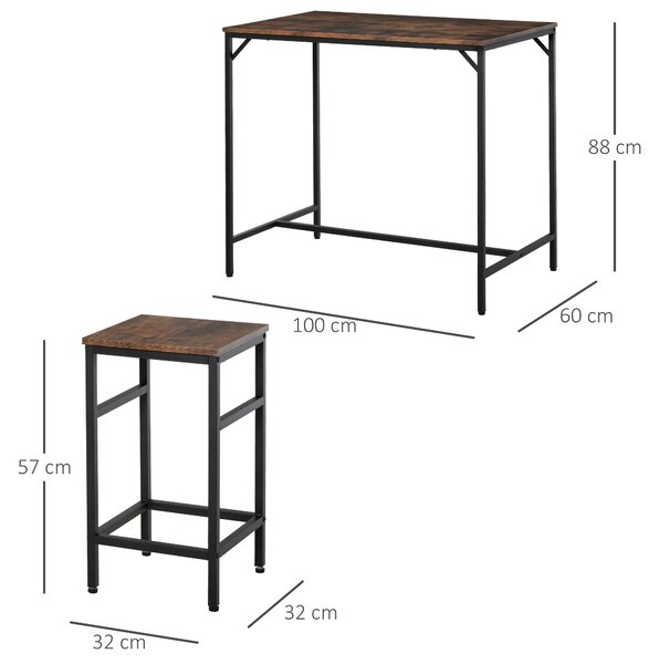 HOMCOM Masă Bar cu 4 Taburete, Stil Industrial, Picioare Antialunecare, Ideal pentru Bucătărie și bar, Maro, 100x60x88 cm | Aosom Romania