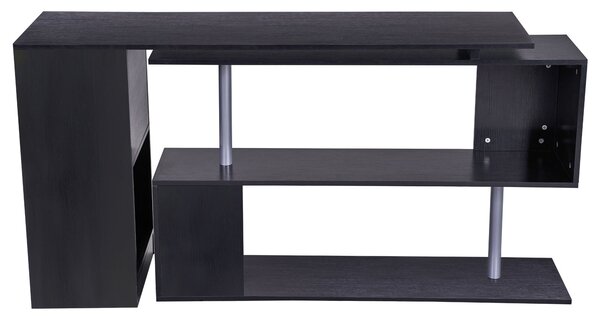 HOMCOM Birou Modern cu Rafturi Rotative 360°, Design L, Negru, PAL, 140x120x78.2cm | Aosom Romania
