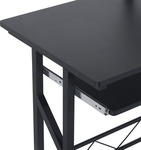 Birou calculator cu suport glisant, sertar si picioare antiderapante, MDF si otel, Negru 90x50x95cm HOMCOM | Aosom Romania