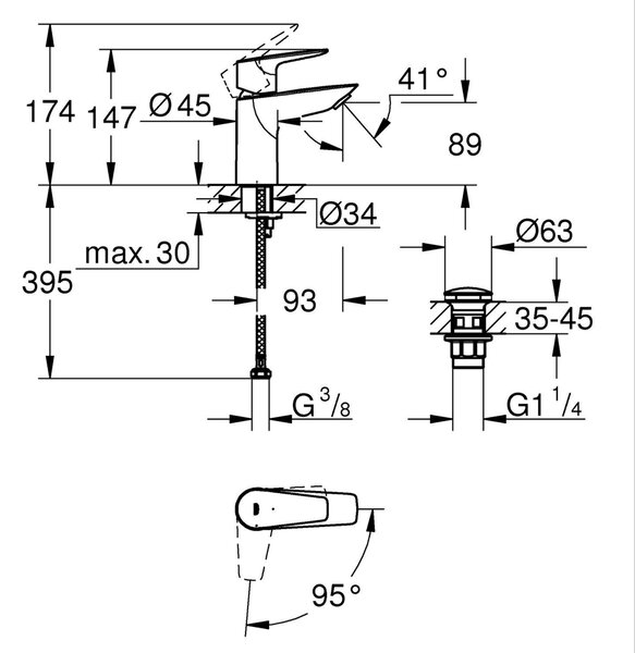 Grohe Start Edge 2020 baterie lavoar stativ negru 239002431