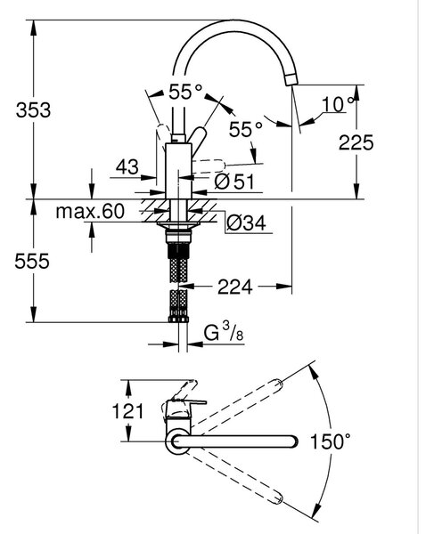 Grohe Get baterie bucătărie pe picior negru 314942431