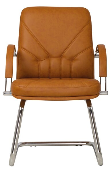 Scaun conferinta MAVIS CF LB STEEL CHROME, Brun deschis piele ecologica