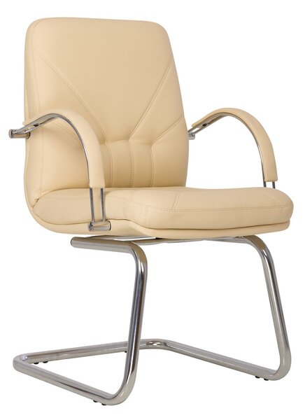 Scaun conferinta MAVIS CF LB STEEL CHROME, Crem piele ecologica