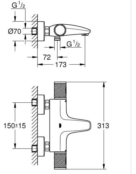 Grohe Precision Feel baterie cadă-duș perete cu termostat negru 347882430