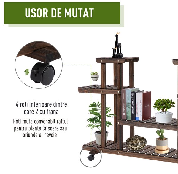 Outsunny Raft de Flori cu 4 Nivele si Roti , din Lemn 123.5L x 33L x 80Hcm | Aosom Romania