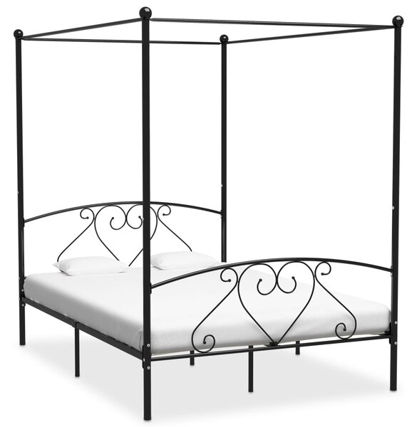 Cadru de pat cu baldachin, negru, 140 x 200 cm, metal