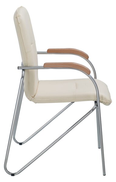 Scaun vizitator MULLER Wood, Crem piele ecologica