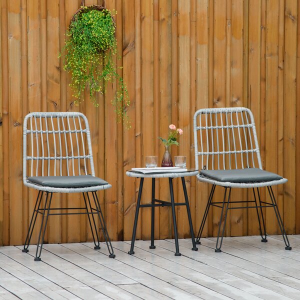 Outsunny Set Mobilier Grădină 3 Piese din Ratan, Salon Exterior cu Măsuță de Cafea și Scaune, Ideal pentru Spații Deschise, Gri | Aosom Romania