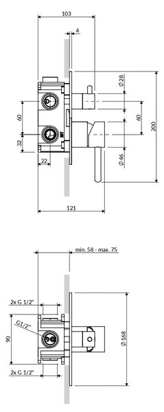 Omnires Y baterie cadă-duș ascuns alb Y1248ROWM