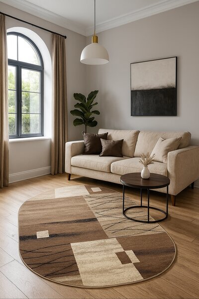 Covor Sufragerie Dormitor, Model Luna 1805 12, Oval, Bej Bej, 300x400, Dreptunghi