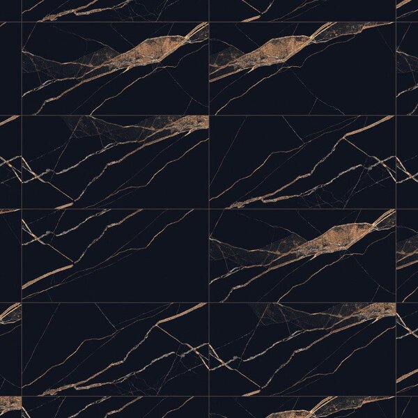 Mexen Fossil Black gres glazurat rectificat G1, placă pardoseală-și-perete 120 x 60 cm, luciu ridicat - TL213-120-060-00