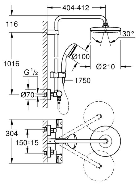 Grohe Bau set de duș perete cu termostat cu duș de ploaie crom 26699000