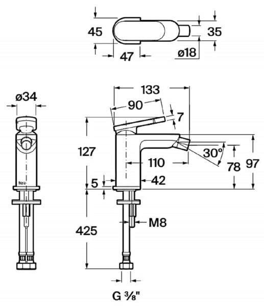 Roca Kay baterie bideu stativ crom A5A627GC00