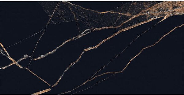Mexen Fossil Black gres glazurat rectificat G1, placă pardoseală-și-perete 120 x 60 cm, luciu ridicat - TL213-120-060-00
