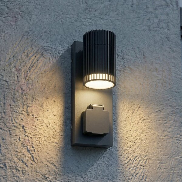 Lindby Lampa de exterior Enerio, negru, priză, GU10, IP44, reglabil, Negru, Aluminiu, Modern