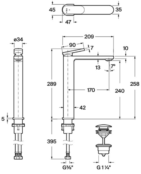 Roca Kay baterie lavoar stativ crom A5A347GC00