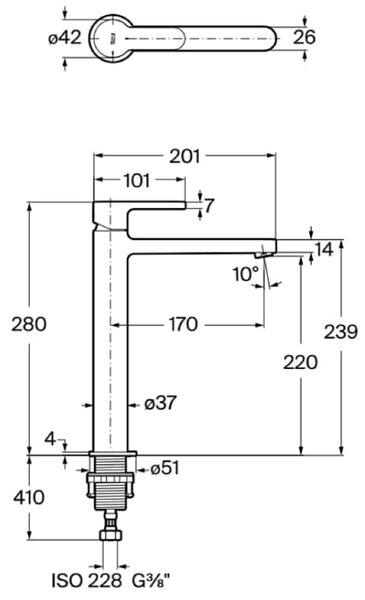 Roca l20 baterie lavoar stativ crom A5A349HC00