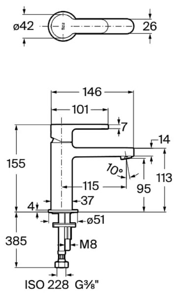 Roca l20 baterie lavoar stativ crom A5A329HC00