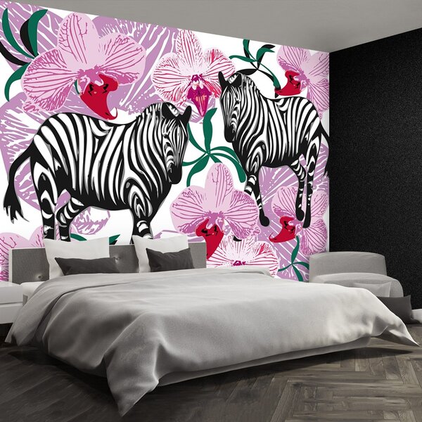Fototapet Zebre Orhidee flori