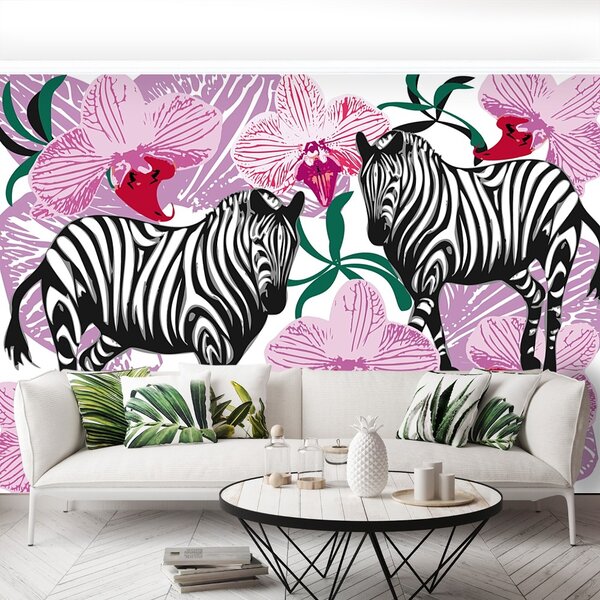 Fototapet Zebre Orhidee flori