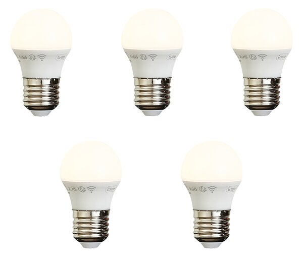 Set de 5 becuri LED inteligente E27, reglabile, P45 Opal 4,9W 470 lm 2200-4000K