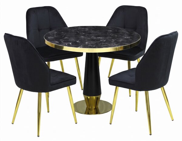 Set Masă Berlin Gold Negru cu 4 Scaune Elira Negru