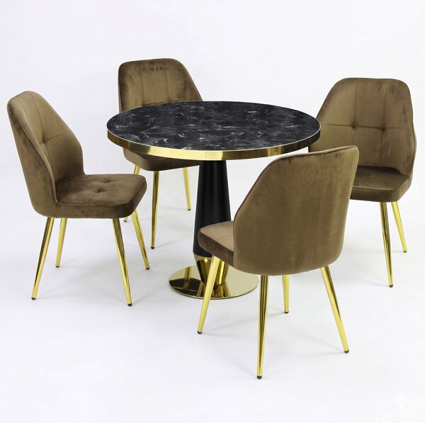 Set Masă Berlin Gold Negru cu 4 Scaune Elira Maro