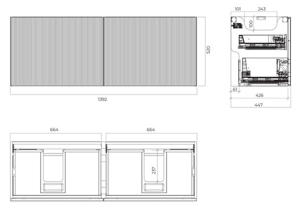 Oltens Lun dulap 140x44.7x52 cm sub chiuveta pe perete alb mat 60040000