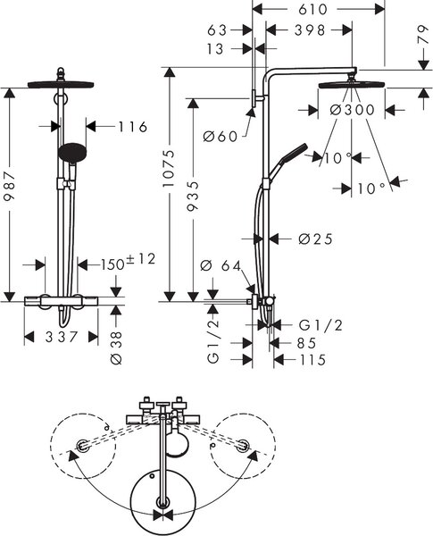 Hansgrohe Raindance Alive S set de duș perete cu termostat cu duș de ploaie alb 24594700