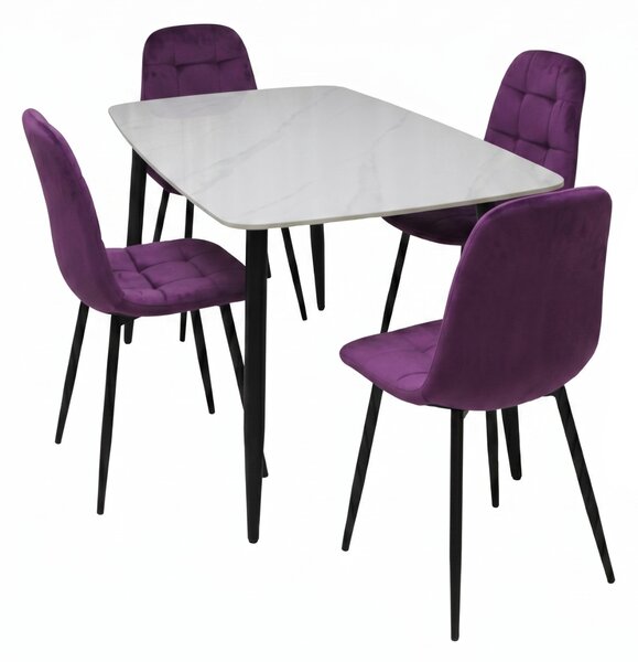 Set Masă Atlas Marble Albă cu 4 Scaune Gya Mov, Blat din Piatră Sinterizată, 120 × 77,5 × 72 cm