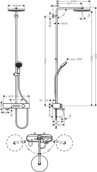 Hansgrohe Pulsify set de duș perete cu termostat cu duș de ploaie crom 24230000