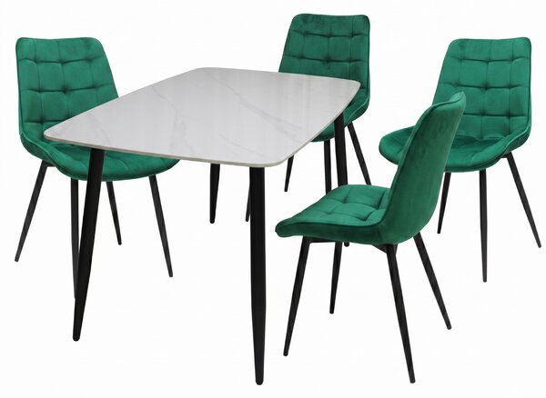 Set Masă fixă Atlas Marble Alb cu 4 Scaune Onix Verde