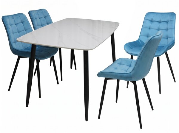 Set Masă fixă Atlas Marble Alb cu 4 Scaune Onix Turcoaz Deschis