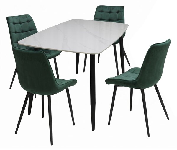 Set Masă fixă Atlas Marble Alb cu 4 Scaune Onix Verde Închis