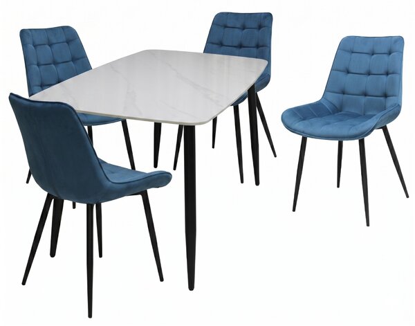 Set Masă fixă Atlas Marble Alb cu 4 Scaune Onix Turcoaz
