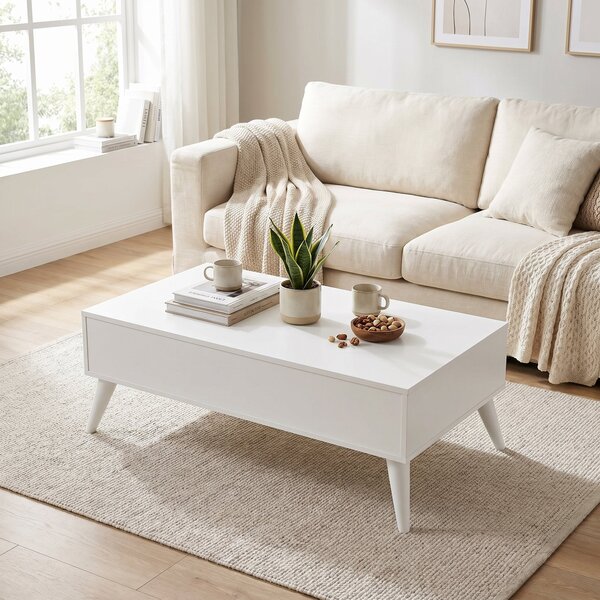Masuta Cafea cu sertar Adore Living, Alb - Maro - Natur, 110x42x65 cm