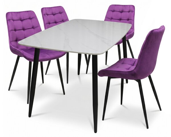 Set Masă fixă Atlas Marble Alb cu 4 Scaune Onix Mov