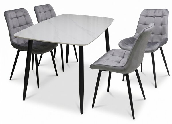 Set Masă fixă Atlas Marble Alb cu 4 Scaune Onix Gri