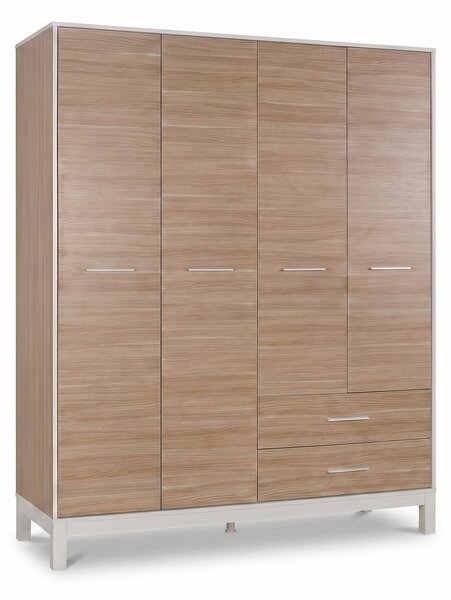 Dulap Haine Adore London, 4 usi si 2 sertare, Alb - Stejar, 159x202x52 cm
