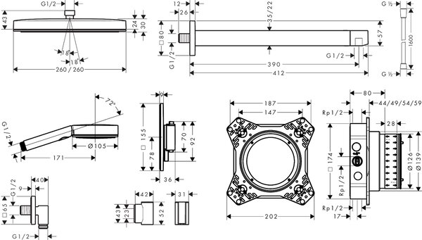 Hansgrohe Pulsify E set de duș ascuns cu termostat cu duș de ploaie crom 24625000