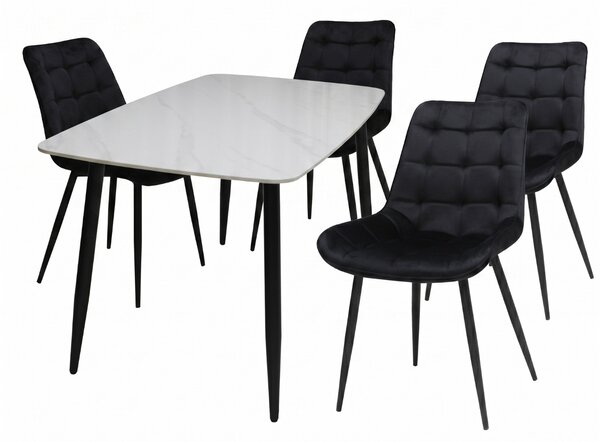 Set Masă fixă Atlas Marble Alb cu 4 Scaune Onix Negru