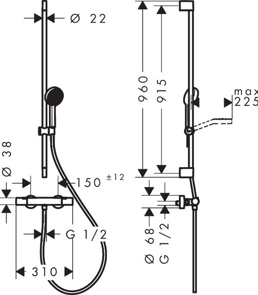 Hansgrohe Activera Select S set de duș perete cu termostat crom 28086000