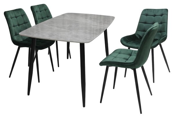 Set Masă fixă Atlas Marble Gri cu 4 Scaune Onix Verde Închis