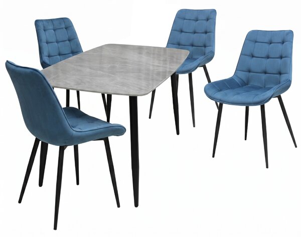 Set Masă fixă Atlas Marble Gri cu 4 Scaune Onix Turcoaz