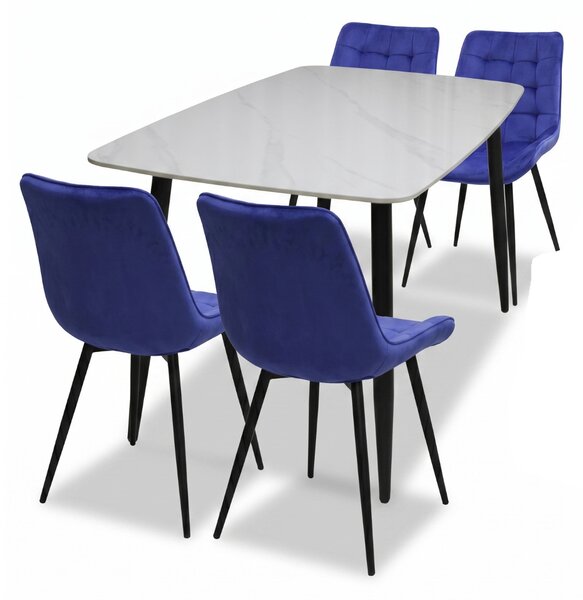 Set Masă fixă Atlas Marble Alb cu 4 Scaune Onix Albastru