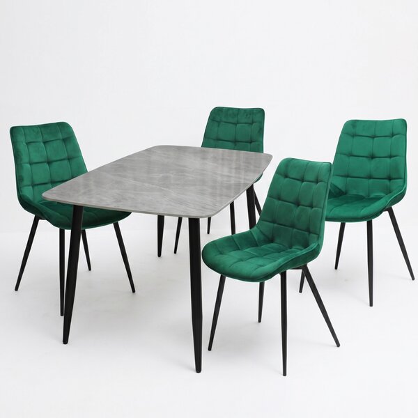 Set Masă fixă Atlas Marble Gri cu 4 Scaune Onix Verde