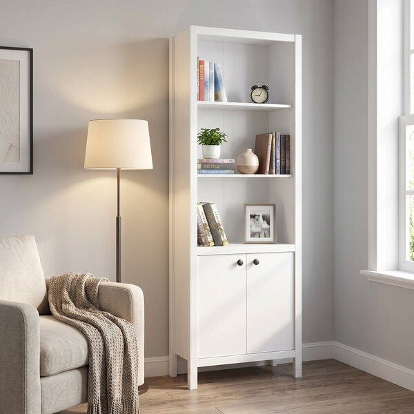 Biblioteca Adore Rustic cu 5 rafturi si usi, Alb, 66x196x32 cm